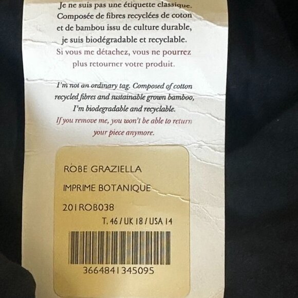 Sezane Graziella Metallic Gold Botanical Print Maxi Dress Size EU 46 / US 14 NWT - Picture 12 of 16